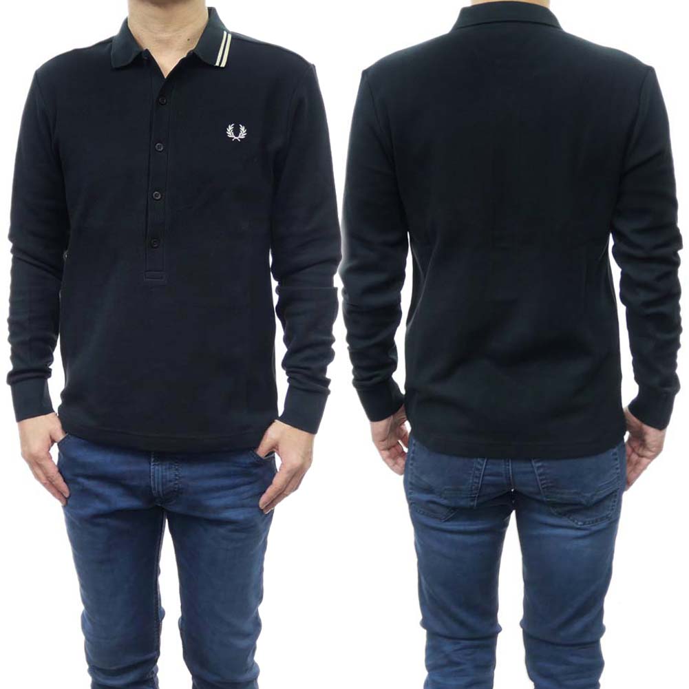 FRED PERRY フレッドペリー メンズ ポロシャツ M5842 / HONEYCOMB TEXTURE POLO SHIRT ブラック 長袖 清涼 カノコ|TRE STYLE