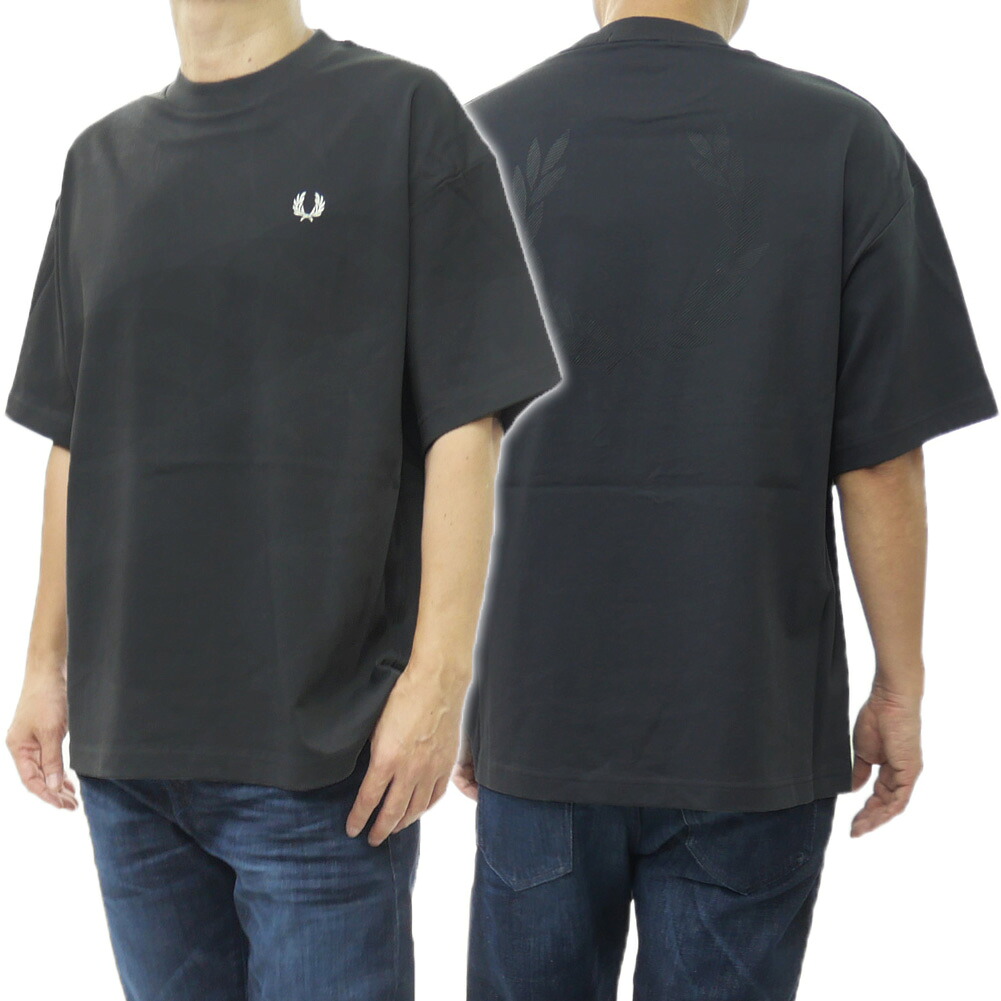 FRED PERRY フレッドペリー メンズ クルーネック Tシャツ M2474 / BACK PRINT LRL EREATH T-SHIRT グレー バックプリント|TRE STYLE