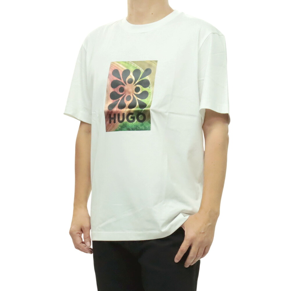 HUGO・HUGO BOSS ヒューゴボス メンズ クルーネックTシャツ 50557679 10261763 / Damoru グラフィック プリント 半袖 カットソー トップス カジュアル ホワイト|TRE STYLE