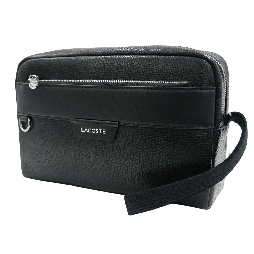 LACOSTE ラコステ メンズ クラッチバッグ NH5046OI グレインレザー トラベルバッグ セカンドバッグ ポーチ オシアン レザー バニティバッグ ブラック|TRE STYLE