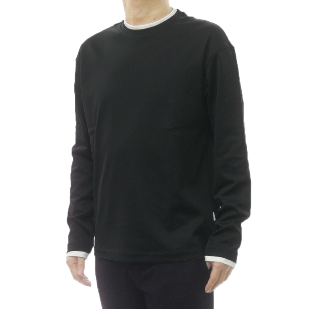 LARDINI ラルディーニ メンズ クルーネック ロングTシャツ PALTML41 PA66053 長袖 レイヤードネック 綿100％ イタリア製 ブラック｜TRE STYLE
