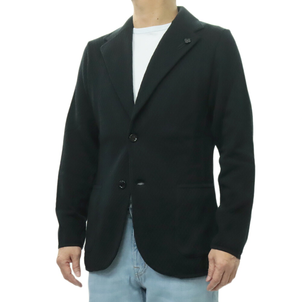LARDINI ラルディーニ メンズ シングル2Bニットジャケット CNCLJM56 PA66004 コットン サマーニット ストレッチ イタリア製 ブラック|TRE STYLE