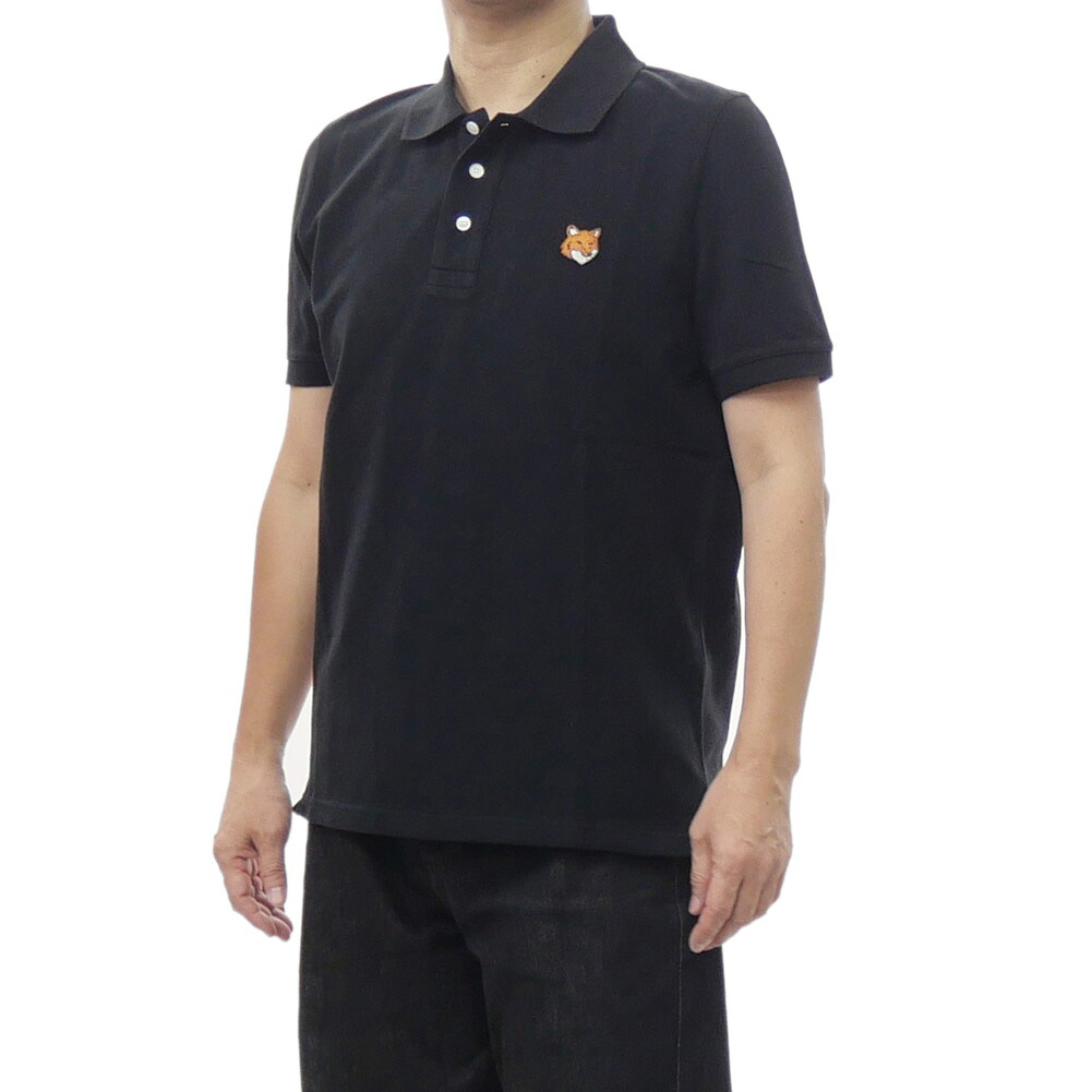 MAISON KITSUNE メゾンキツネ メンズ 鹿の子 ポロシャツ PM00209KP0002 / FOX HEAD REGULAR POLO 半袖 ブラック|TRE STYLE