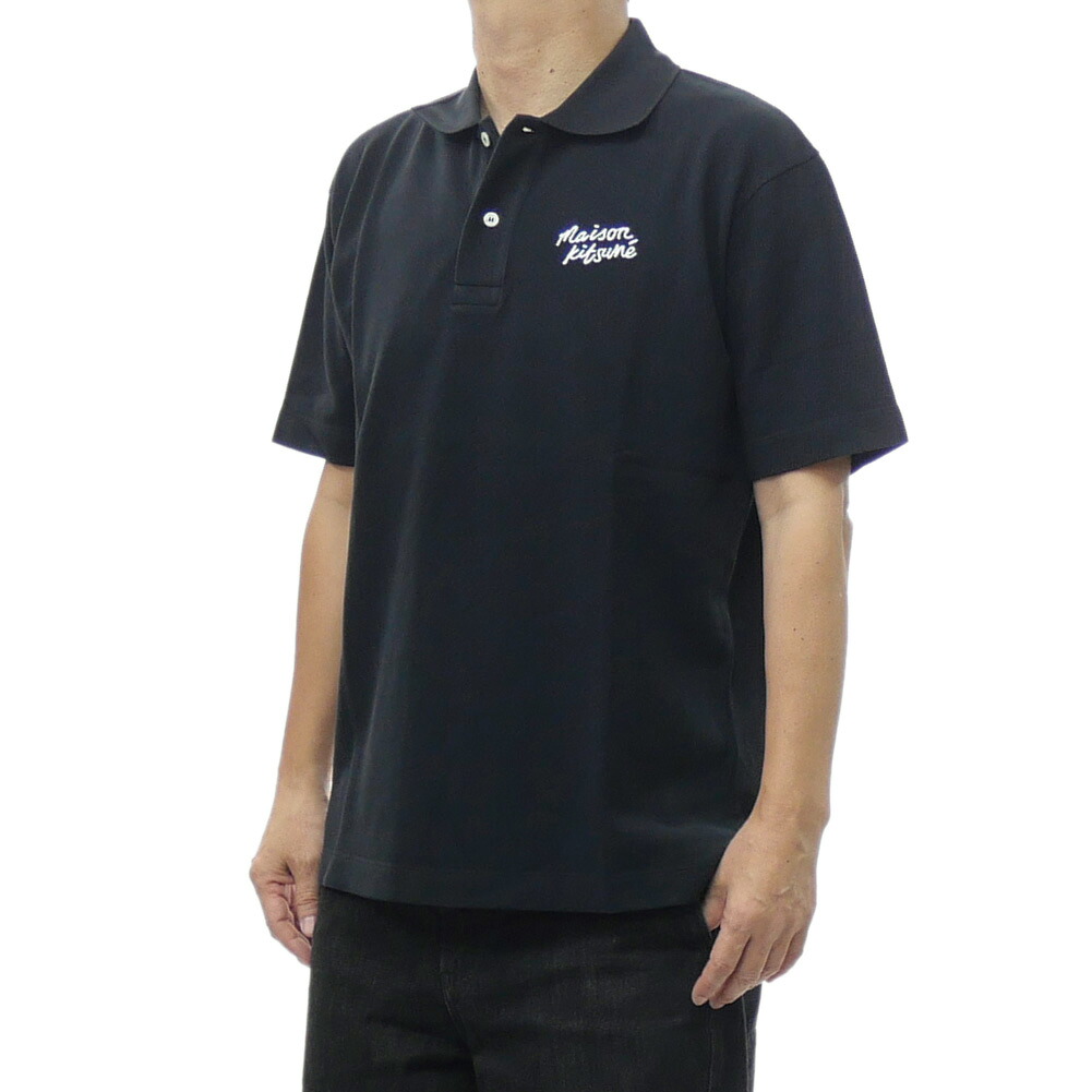 MAISON KITSUNE メゾンキツネ メンズ 鹿の子 ポロシャツ MM00201KP0001 / HAND WRITING COMFORT POLO 半袖 ブラック|TRE STYLE