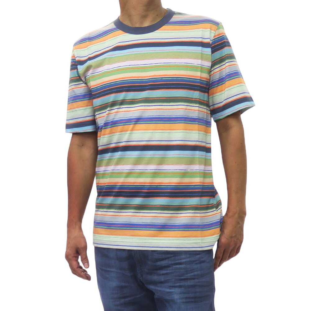 PS PAUL SMITH ポールスミス メンズ クルーネックTシャツ M2R 220X V22627 オーガニックコットン ストライプ ボーダー マルチカラー｜TRE STYLE