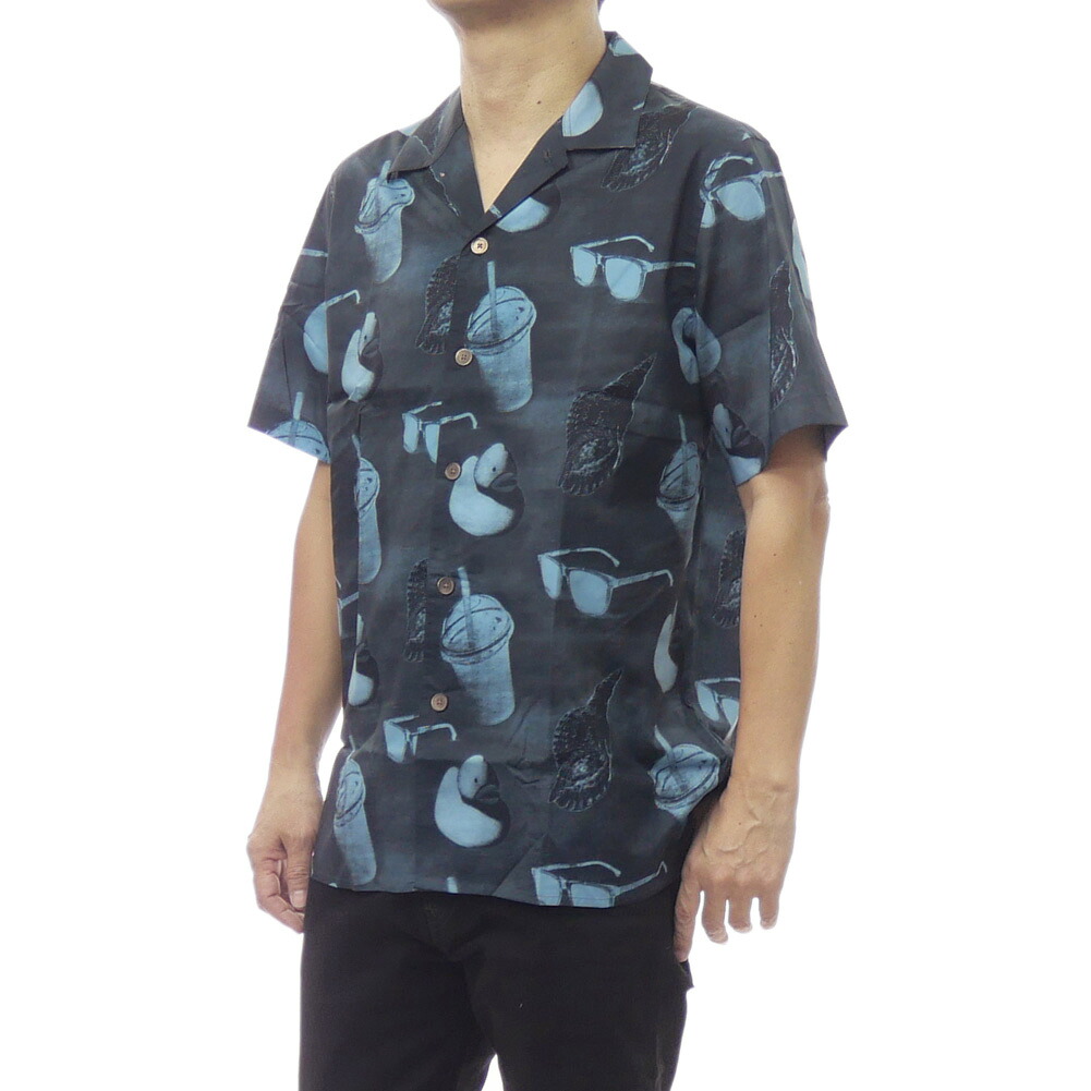 PS PAUL SMITH ポールスミス メンズ オープンカラー シャツ M2R 695U V22653 コットン100％ 開襟 カジュアル リゾート ネイビー&times;ブルー｜TRE STYLE