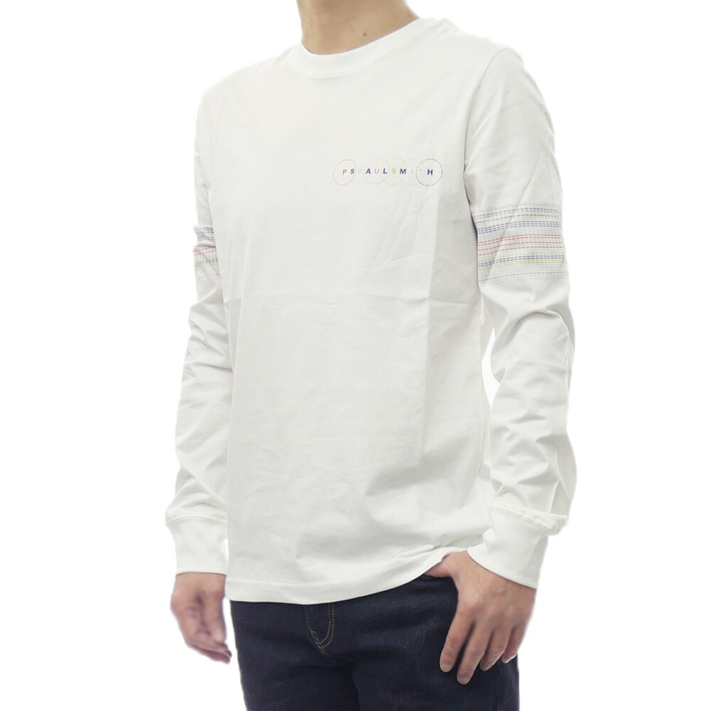PS PAUL SMITH ポールスミス メンズ クルーネック ロングTシャツ M2R 828R VP5582 ロゴ プリント 長袖 カットソー ホワイト|TRE STYLE