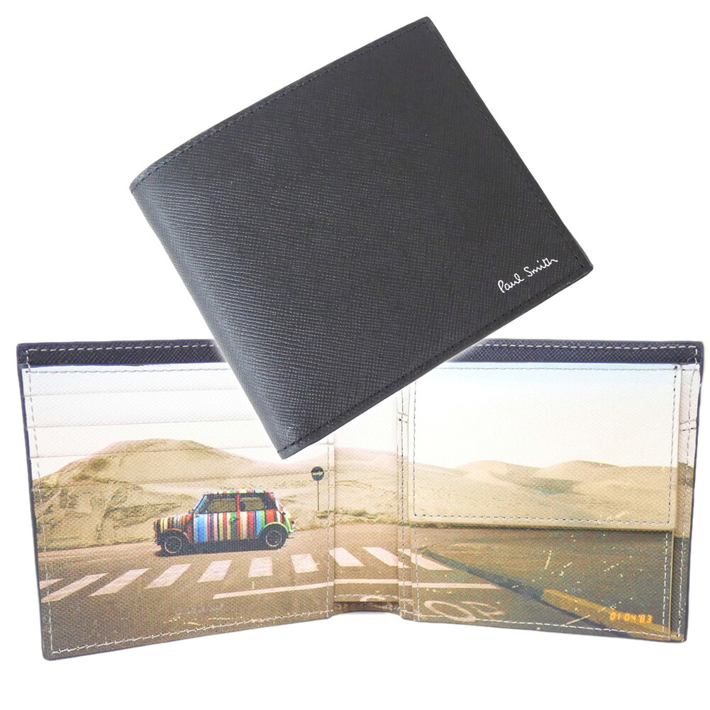 PAUL SMITH ポールスミス メンズ 二つ折り財布（小銭入れ付き）M1A 4833 UDESER 本革 牛革 デザートミニ プリント イタリア製 ダークブラウン｜TRE STYLE