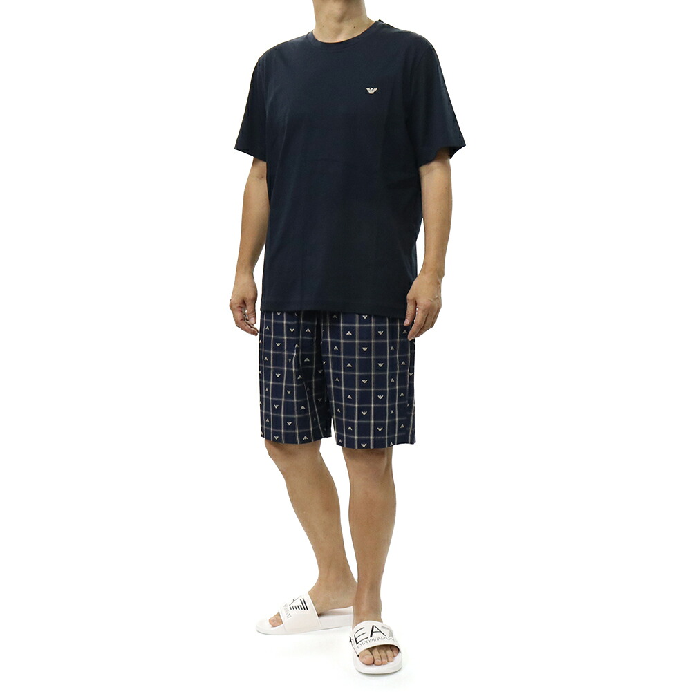 EMPORIO ARMANI UNDERWEAR エンポリオ アルマーニ アンダーウェア メンズ セットアップ パジャマ EM000641 AF19059 ネイビー 部屋着 楽ちん｜TRE STYLE