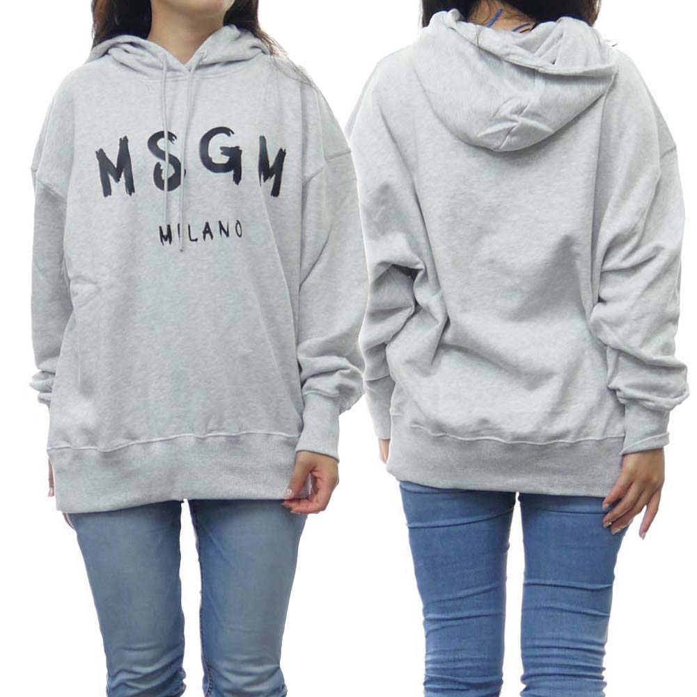 MSGM エムエスジーエム レディース プルオーバー パーカー 2000MDM515 200003 グレー フーディ オーバーサイズ ビッグシルエット ロゴ プリント 裏毛 スウェット フレンチテリー インポート|TRE STYLE