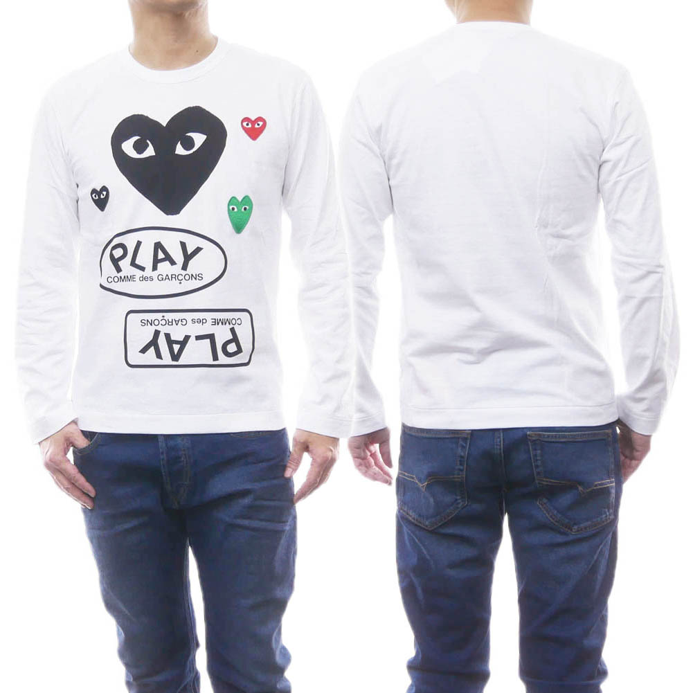 PLAY COMME des GARCONS プレイコムデギャルソン メンズ クルーネック ロングTシャツ AZ-T286-051 ホワイト ハートロゴ 長袖 カットソー プルオーバー トップス｜TRE STYLE