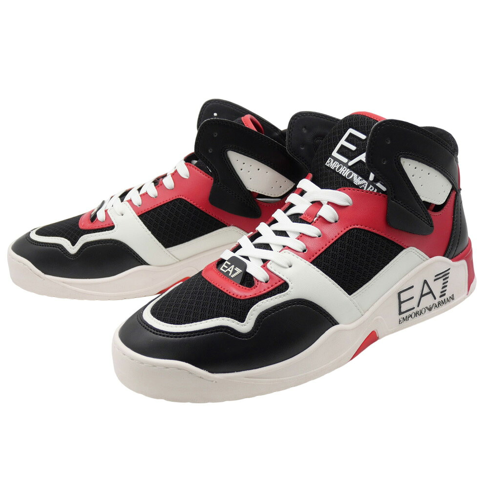 EMPORIO ARMANI エンポリオ アルマーニ EA7 メンズ ハイカット スニーカー X8Z039 XK331 バッシュ レザー ナイロン シューズ 靴 ブラック×レッド|TRE STYLE
