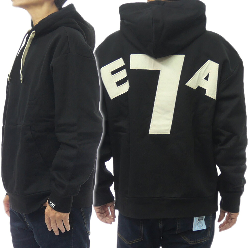 EMPORIO ARMANI エンポリオアルマーニ EA7 メンズ プルオーバー パーカー 7X000165 AF13797 ブラック ロゴ パッチ スウェット フーディ｜TRE STYLE