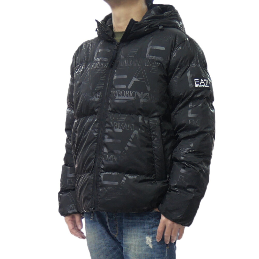 EMPORIO ARMANI エンポリオアルマーニ EA7 メンズ 中綿ジャケット ブルゾン 7M000697 AF15969 ブラック パデッド アウター ロゴ 総柄|TRE STYLE