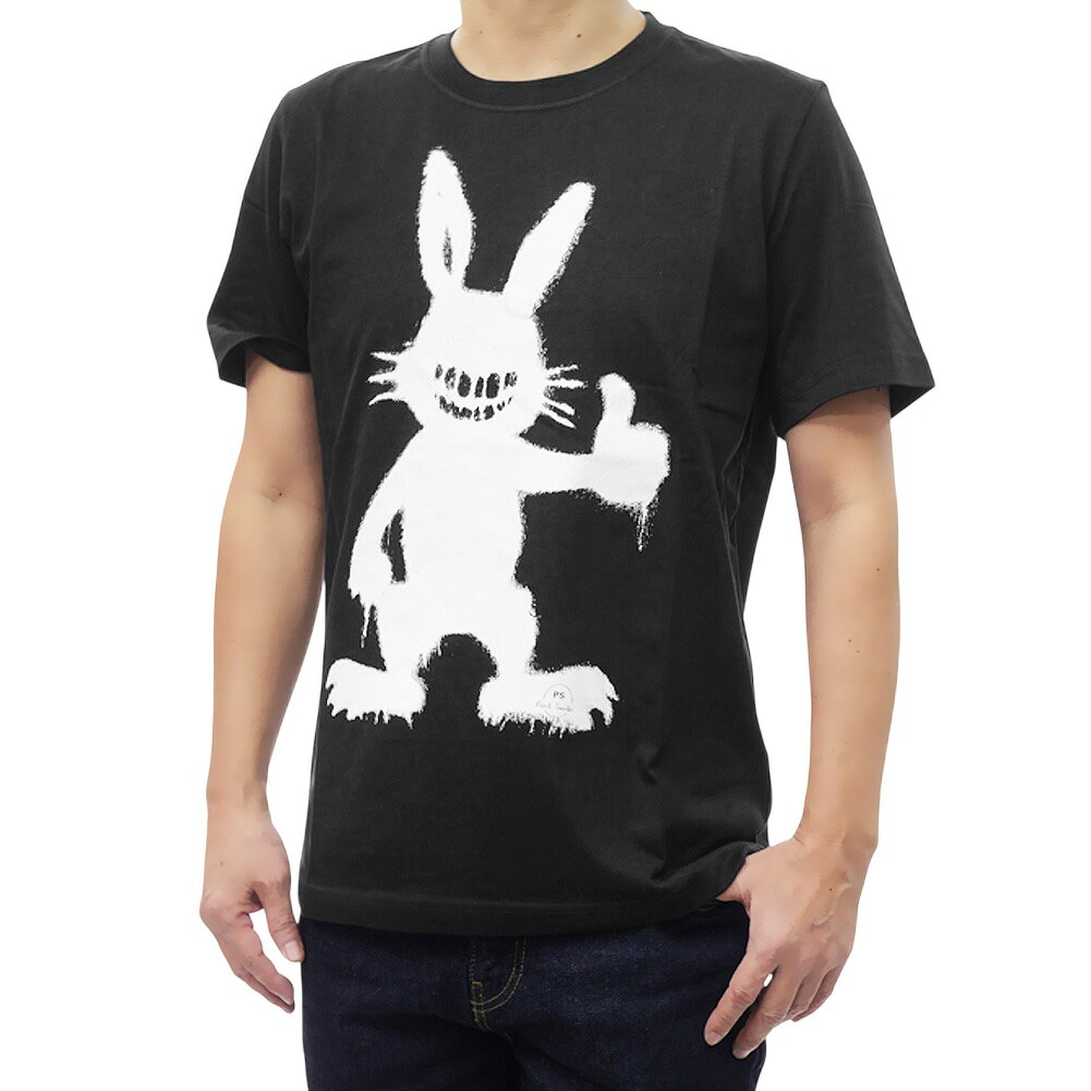 PS PAUL SMITH ポールスミス メンズ クルーネックTシャツ M2R 011R VP5622 ラビット グラフィック プリント ブラック|TRE STYLE