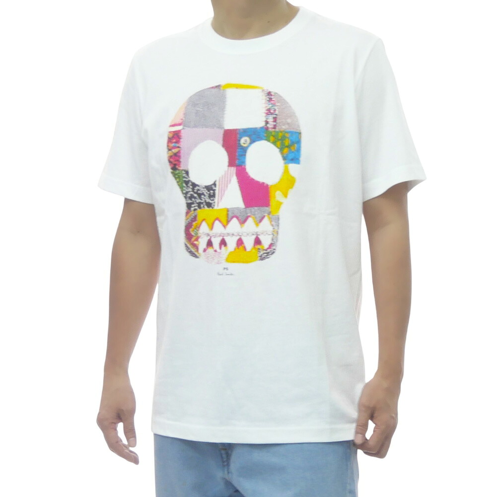 PS PAUL SMITH ポールスミス メンズ クルーネックTシャツ M2R 011R VP5794 スカル グラフィック プリント カットソー ホワイト|TRE STYLE