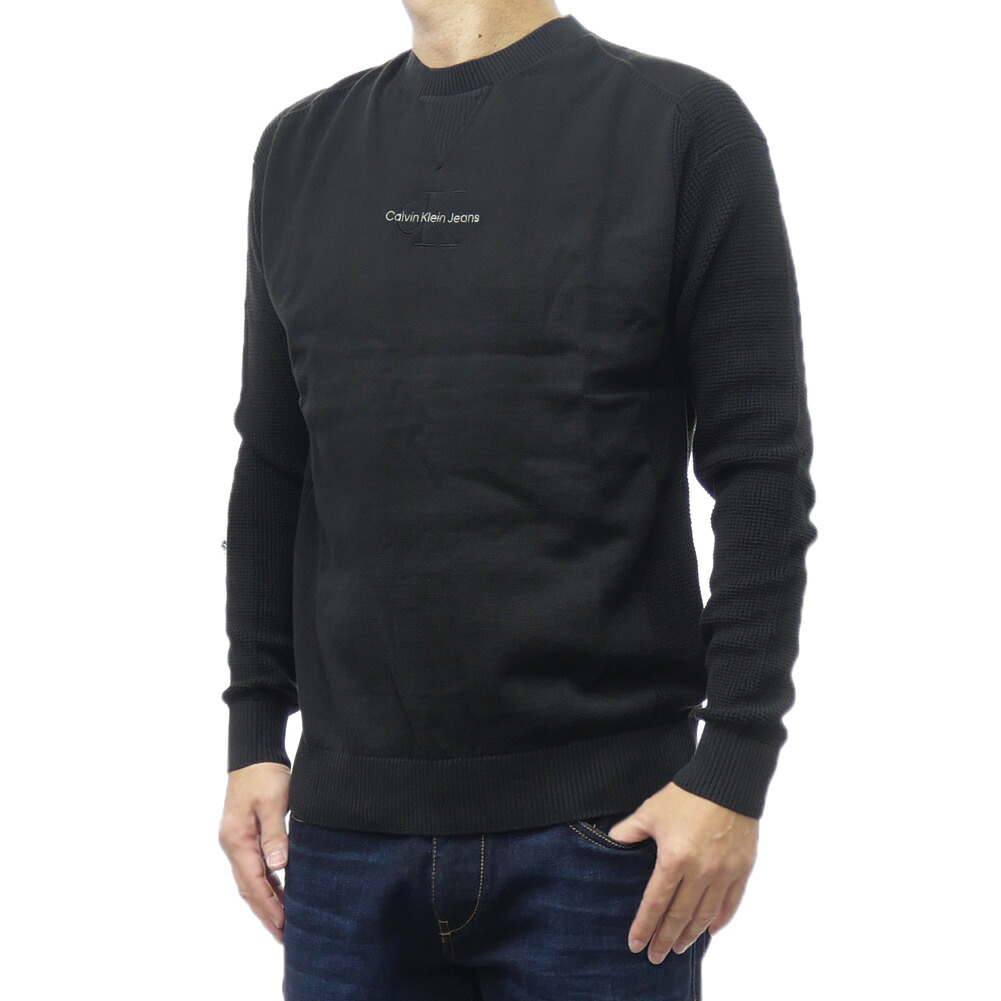 CALVIN KLEIN JEANS カルバンクライン ジーンズ メンズ クルーネック セーター ニット J325671 ブラック ロゴ刺繍 ストリート｜TRE STYLE 8,910円