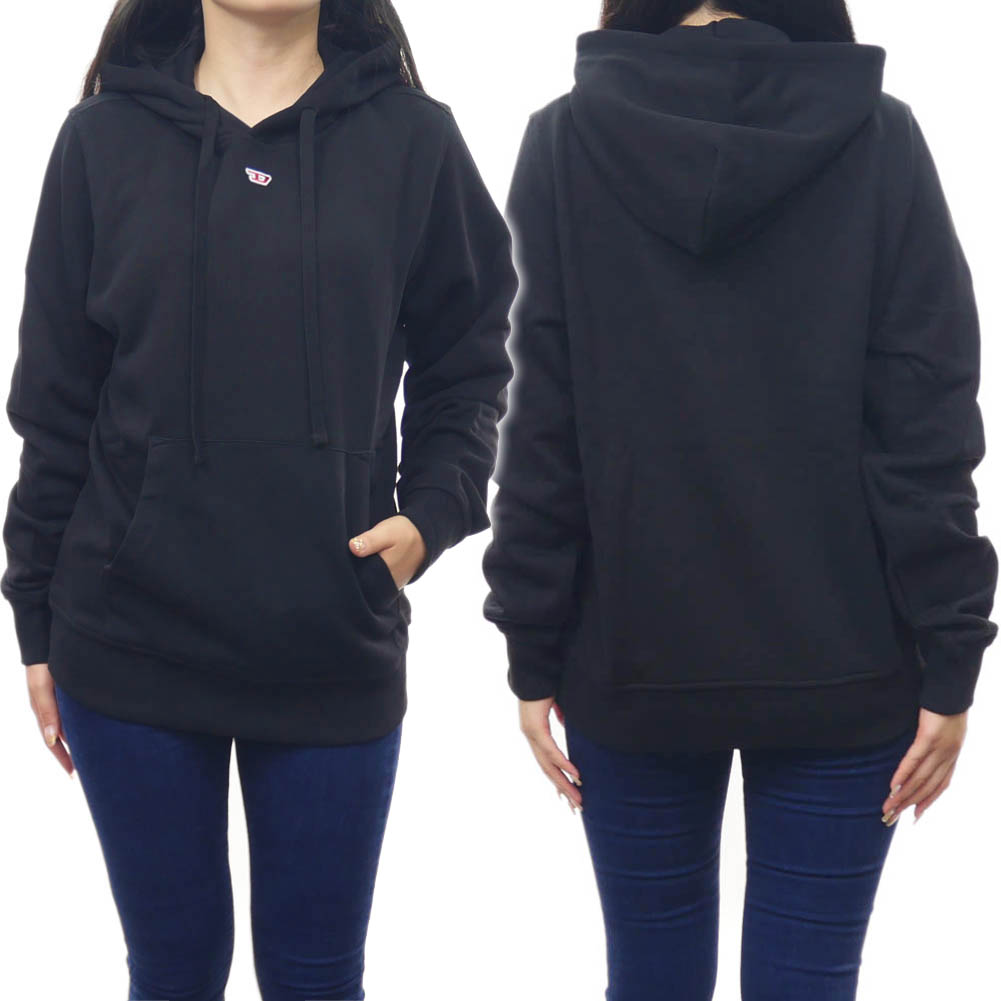 DIESEL ディーゼル レディース プルオーバー パーカー A05333 0GEAD / S-GINN-HOOD-D ブラック ロゴ パッチ スウェット フーディ シンプル ベーシック｜TRE STYLE 10,230円