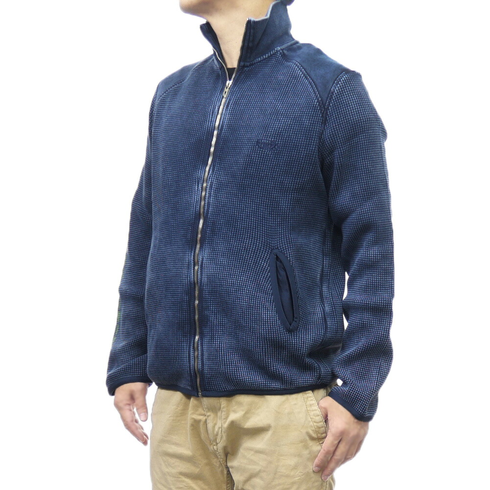 DIESEL ディーゼル メンズ ジップアップ ブルゾン A14881 0DRAQ / S-WAFCOOL-ZIP-LS ブルー トラックジャケット ニット ガーメントダイ|TRE STYLE
