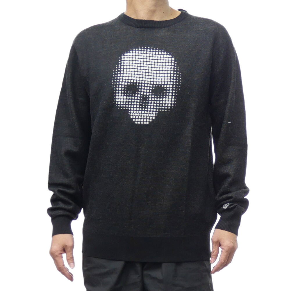HYDROGEN ハイドロゲン メンズ クルーネック セーター ニット MW0003 / SKULL DOTS CREWNECK PULLOVER ブラック ジャガード スカル|TRE STYLE
