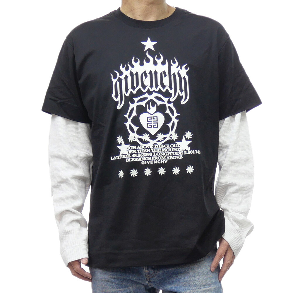 GIVENCHY ジバンシィ メンズ クルーネック ロンT BM71G53YHU ブラック レイヤード 重ね着 ロック 長袖|TRE STYLE