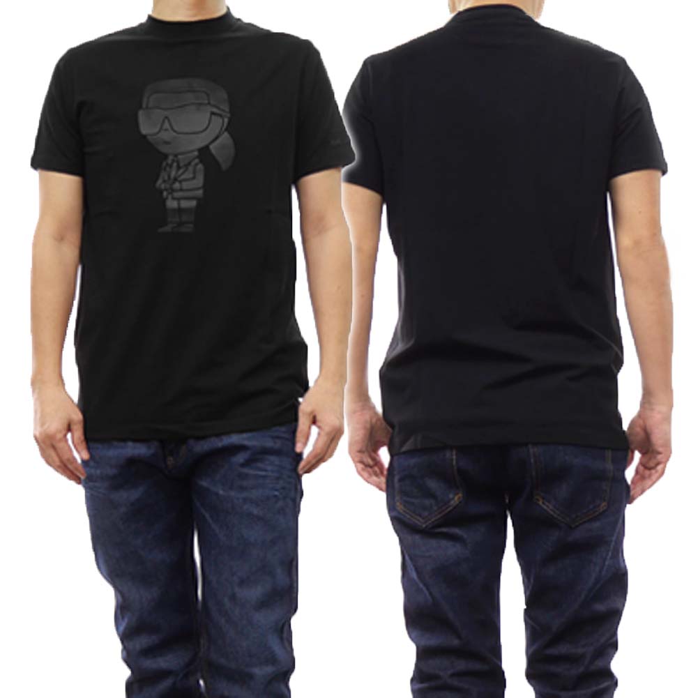 KARL LAGERFELD カール ラガーフェルド メンズ クルーネック Tシャツ 755400 541221 ブラック アイコン 丸首｜TRE STYLE