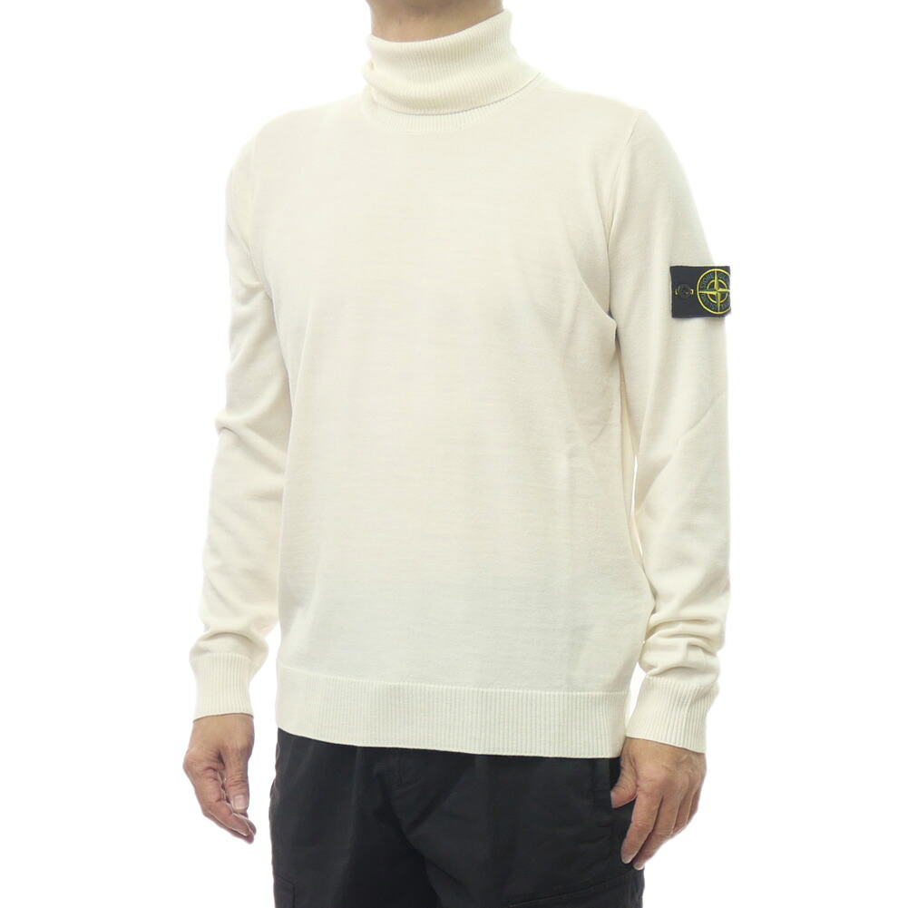 STONE ISLAND ストーンアイランド メンズ タートルネック ニット セーター 5100025 オフホワイト ワッペン 上質 大人｜TRE STYLE