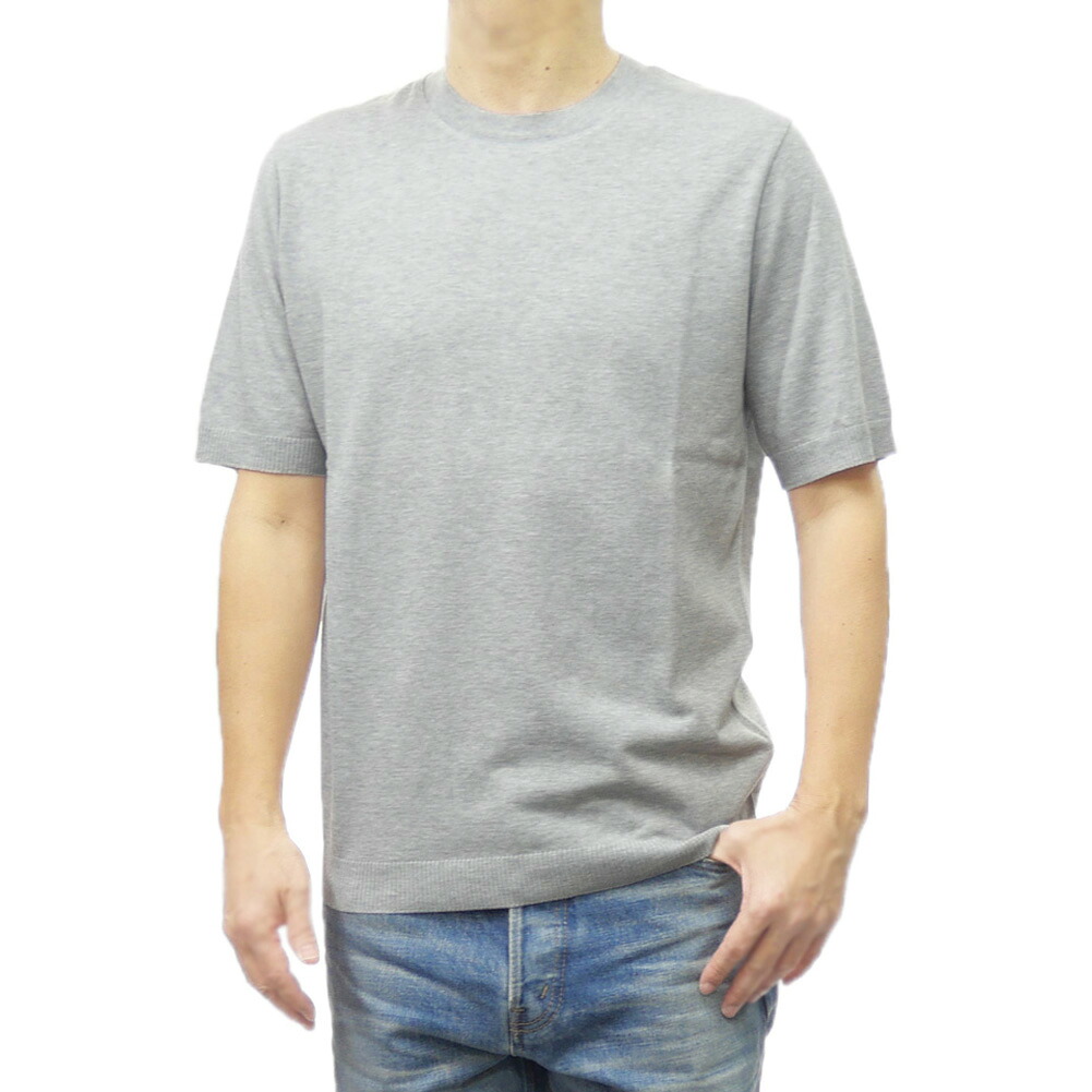 SCAGLIONE スカリオーネ メンズ クルーネック ニット セーター UMC037 ライトグレー サマーニット カットソー 半袖｜TRE STYLE