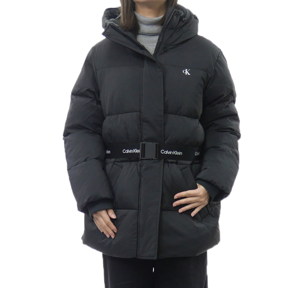 CALVIN KLEIN JEANS カルバンクライン ジーンズ レディース 中綿コート 47D507G ブラック ベルト付き パデッド ジャケット ブルゾン アウター 防寒 保温 冬 カジュアル ストリート|TRE STYLE