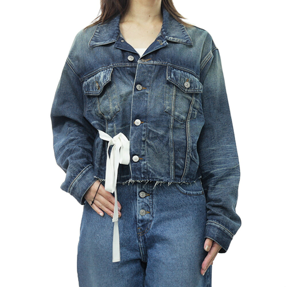 MM6 エムエムシックス デニムジャケット S52AM0340 M30017 2way Gジャン クロップド ジャケット アクセント ブランド ロゴ カジュアル 普段使い 上品 羽織り レディース インディゴブルー|TRE STYLE