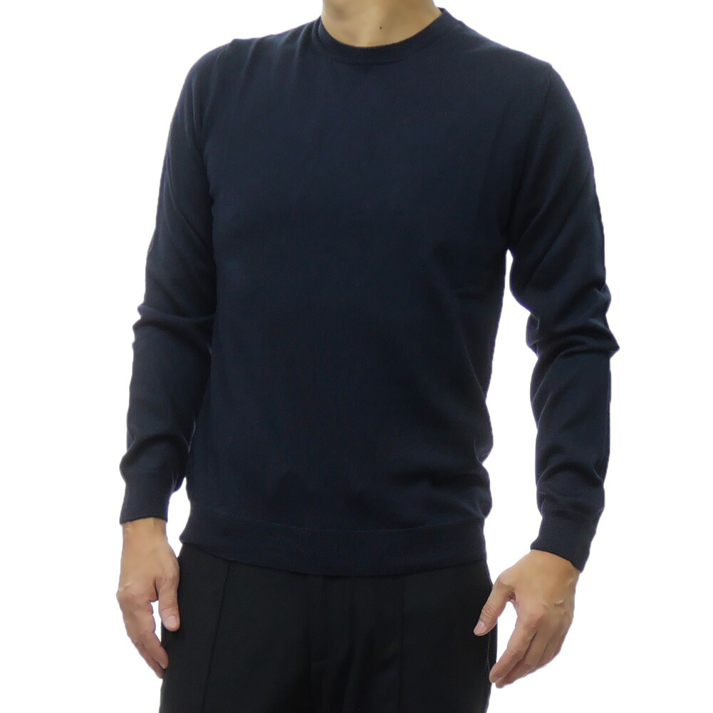 ZANONE ザノーネ メンズ クルーネック セーター ニット 810104 ZR274 GIRO ネイビー ウール ハイゲージ 無地 上品|TRE STYLE