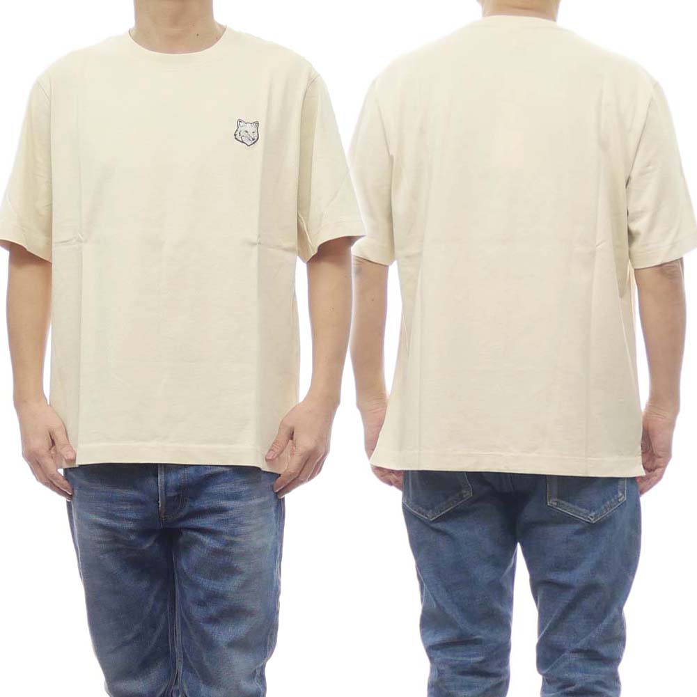 MAISON KITSUNE メゾンキツネ メンズ クルーネック Tシャツ LM00107KJ0119 / BOLD FOX HEAD PATCH OVERSIZE TEE-SHIRT ベージュ｜TRE STYLE