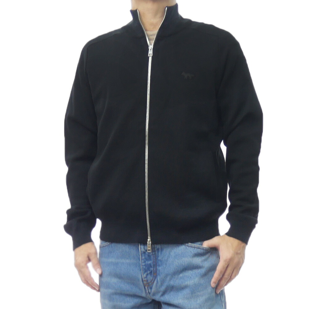 MAISON KITSUNE メゾンキツネ メンズ ジップアップ セーター PM02113 KT1168 / TECHNICAL MERINO WOOL KNITTED JACKET ブラック ニット カーディガン｜TRE STYLE