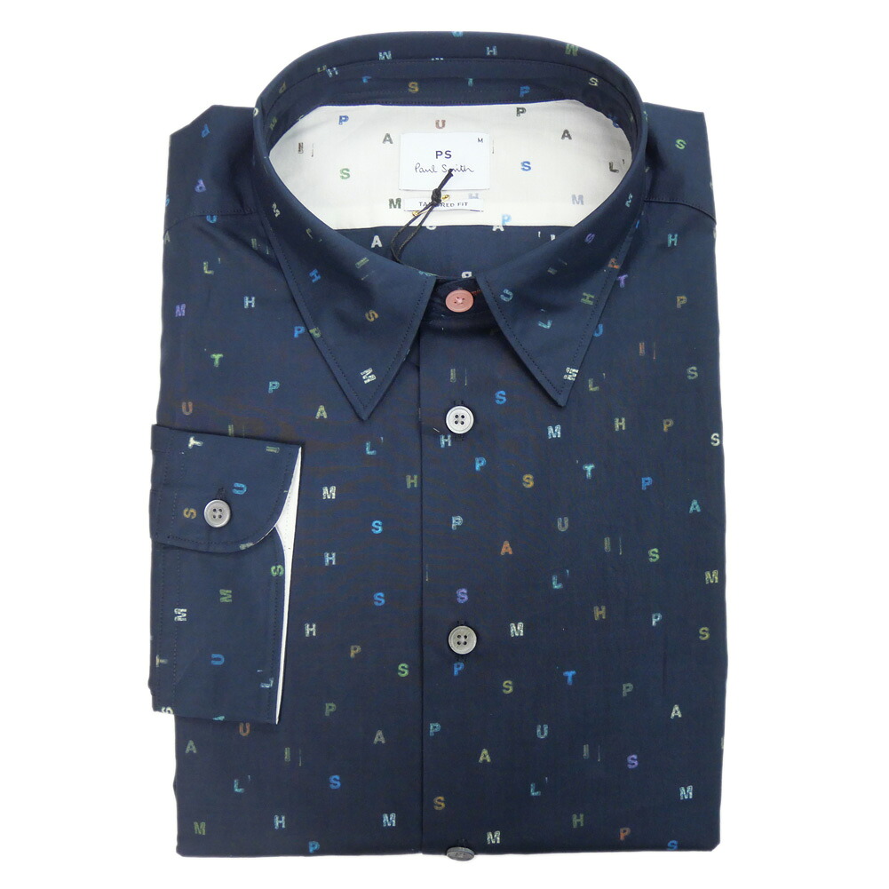 PS PAUL SMITH ポールスミス メンズ カジュアル シャツ M2R 149T T22414 ネイビー 総柄 ロゴ 遊び心 ポップ｜TRE STYLE