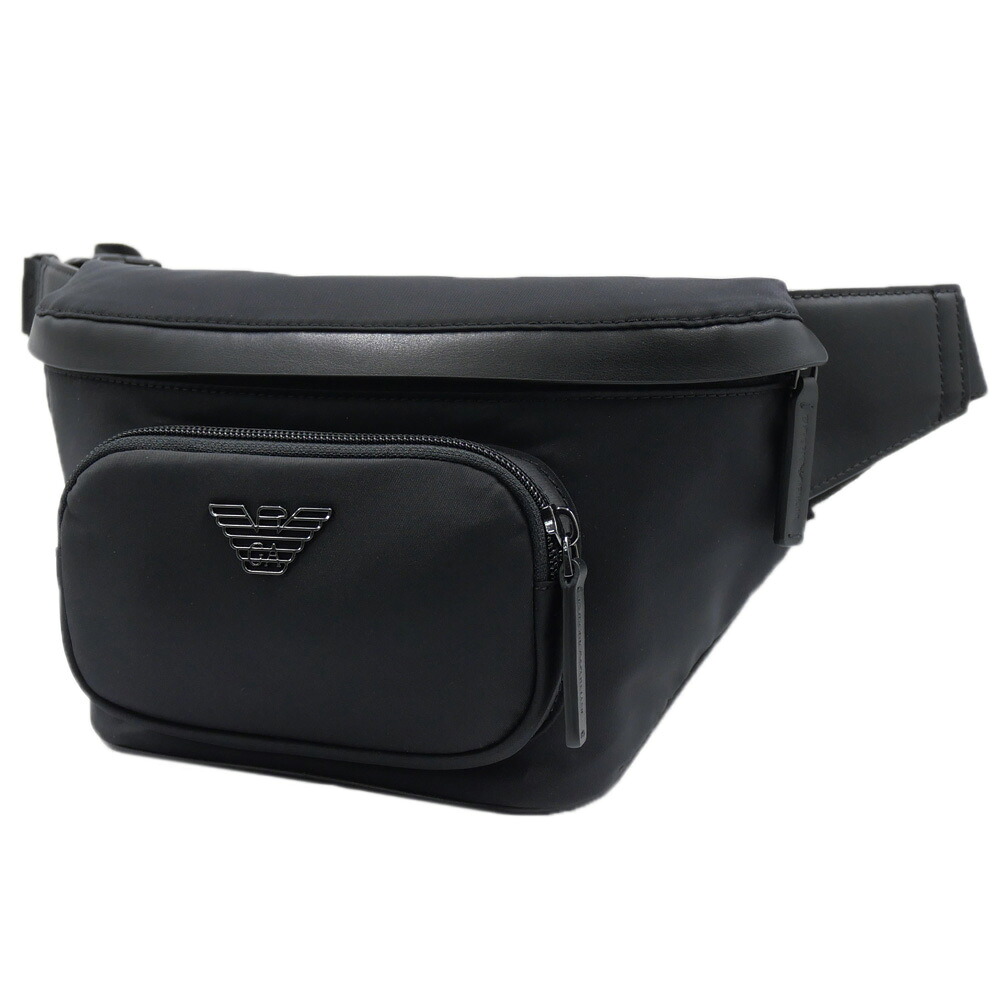 EMPORIO ARMANI エンポリオアルマーニ メンズ ボディバッグ EM001805 AF13454 ブラック ナイロン イーグル ロゴ ベルトバッグ｜TRE STYLE
