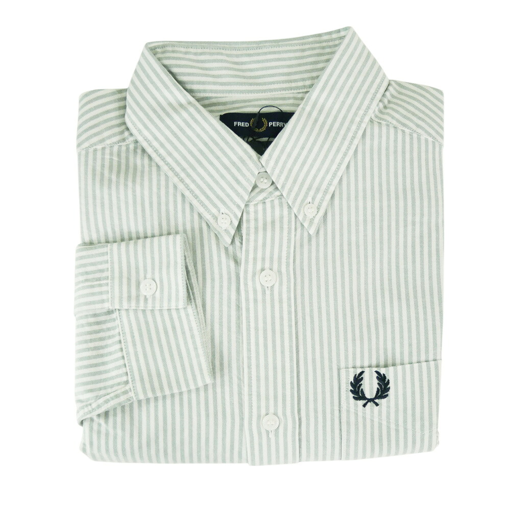 FRED PERRY フレッドペリー メンズ ボタンダウン シャツ M1736 / OXFORD STRIPE SHIRT グリーン×ホワイト コットン オックス ストライプ|TRE STYLE