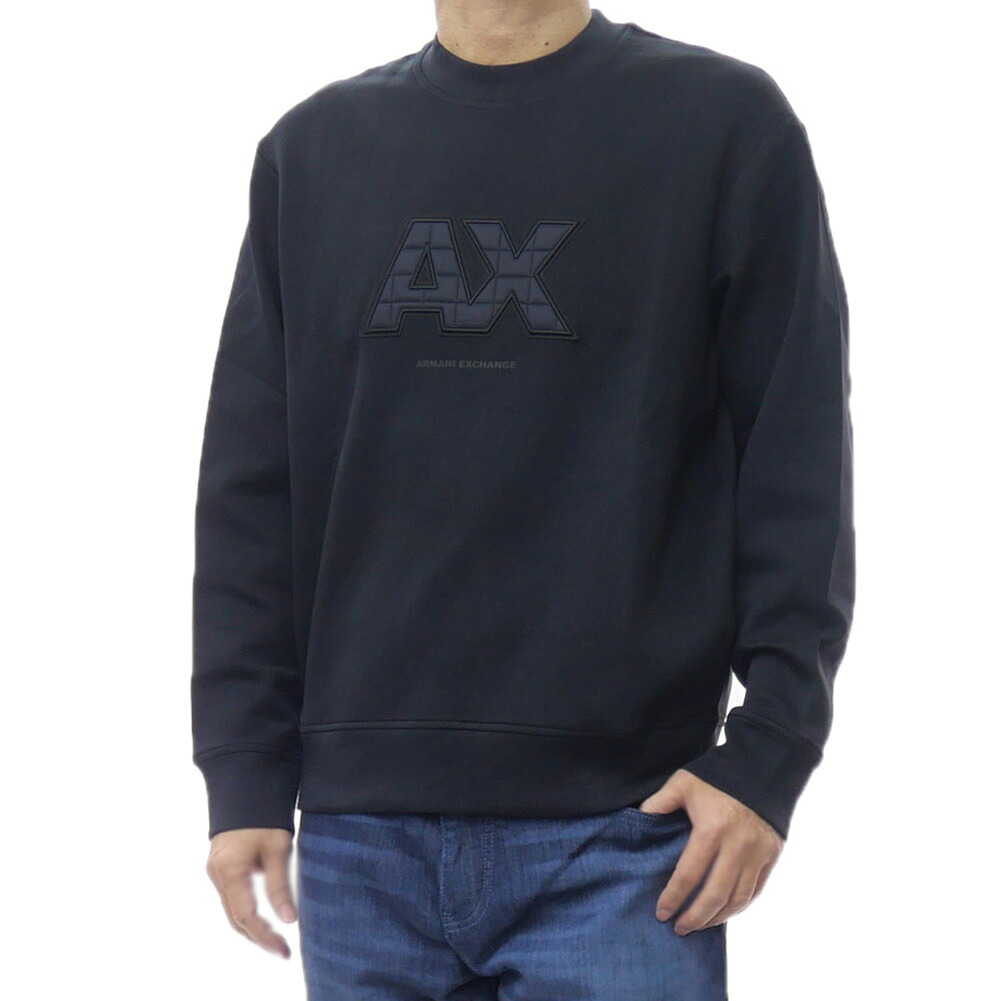 ARMANI EXCHANGE アルマーニ エクスチェンジ A/X メンズ スウェット XM001399 AF13047 ダークネイビー ロゴ ワッペン トレーナー プルオーバー トップス 長袖 カジュアル スポーティ|TRE STYLE