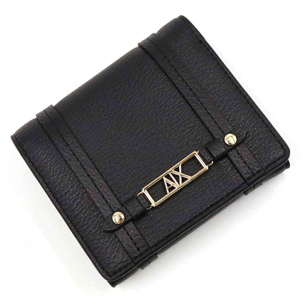 ARMANI EXCHANGE アルマーニ エクスチェンジ A/X レディース 三つ折り財布（小銭入れ付き） XW002613 AF15632 ブラック シンプル コンパクト｜TRE STYLE