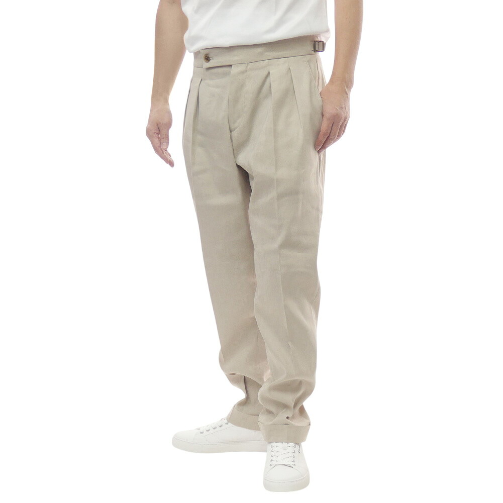 BERWICH ベルウィッチ メンズ2プリーツパンツ SCOTCH PO1623X ベージュ 麻 清涼 ツータック ジャケパン|TRE STYLE