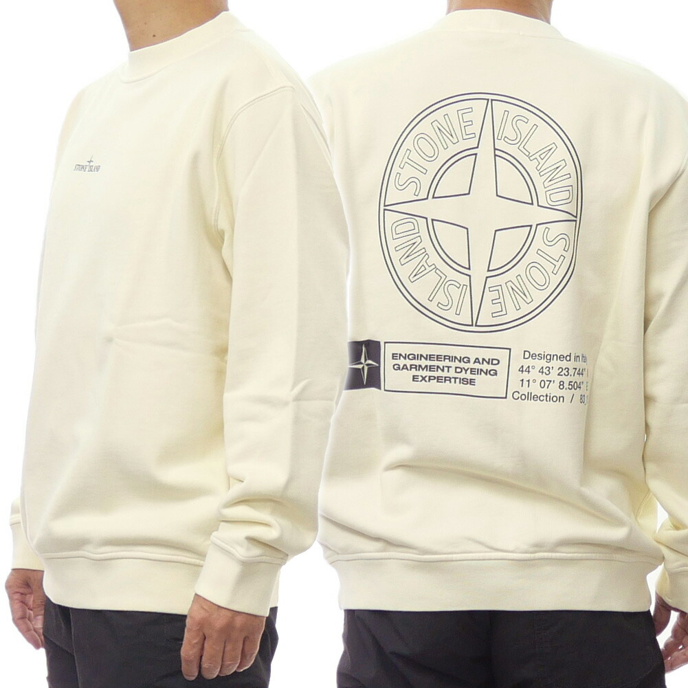STONE ISLAND ストーンアイランド トレーナー 6100018 長袖 バックデザイン ブランド コンパス ロゴ コットン カジュアル ストリート 普段使い メンズ アイボリー