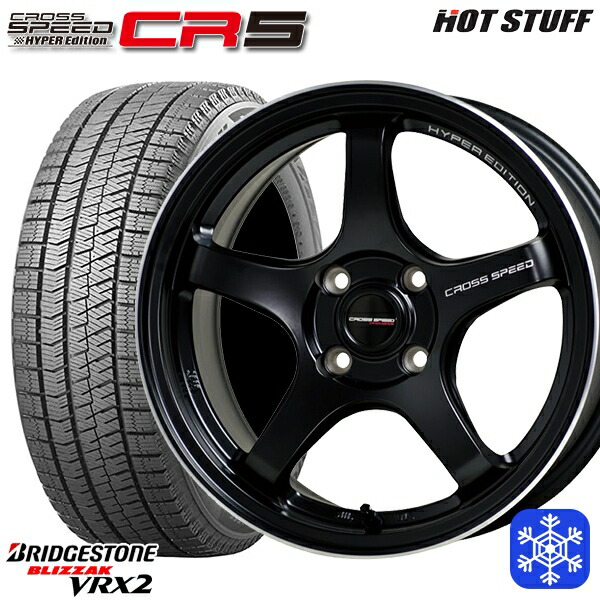 165/65R15 タフト ソリオ 2023～2024年製 ブリヂストン ブリザック VRX2 HotStuff クロススピード CR5 セミグロスブラック 15インチ 4.5J 4H100 スタッドレスタイヤホイール4本セット｜トレッド新横浜師岡店