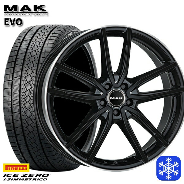 205/55R17 ベンツ Aクラス W177用 2022～2023年製 ピレリ アイスゼロアシンメトリコ MAK EVO グロスブラックミラーリング 17インチ 7.5J 5H112 +48 新品 スタッドレス1台分4本セット