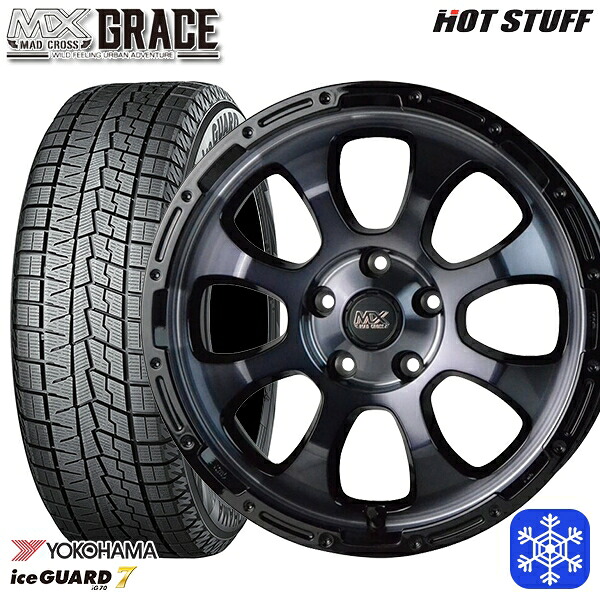 215/60R16 ヤリスクロス ヴェゼル 2024～2025年製 ヨコハマ アイスガード7 IG70 HotStuff マッドクロスグレイス BKC/BK 16インチ 7.0J 5H114.3 スタッドレスタイヤホイール4本セット｜トレッド新横浜師岡店