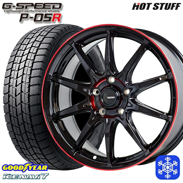 195/60R16 セレナ ステップワゴン 2024～2025年製 グッドイヤー アイスナビ7 NAVI7 HotStuff ジースピード P-05 BK/RED 16インチ 6.5J 5H114.3 新品 スタッドレス1台分4本セット
