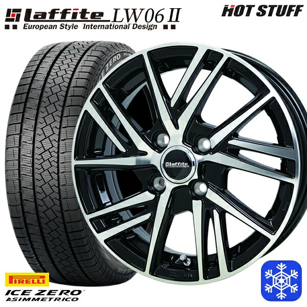 185/60R15 ヤリス ヴィッツ 2022～2023年製 ピレリ アイスゼロアシンメトリコ HotStuff ラフィット LW06-2 BK/P 15インチ 5.5J 4H100 新品 スタッドレス1台分4本セット