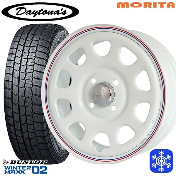 165/65R14 ハスラー ソリオ 2025年製 ダンロップ ウィンターマックス WM02 MRT DAYTONA'S G2 デイトナズ ホワイト 14インチ 5.0J 4H100+42 スタッドレスタイヤホイール4本セット｜トレッド新横浜師岡店