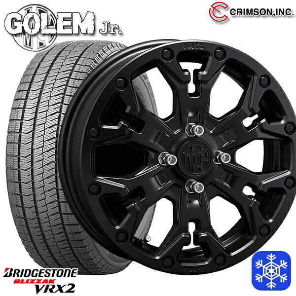 165/65R15 タフト ソリオ 2023~2024年製 ブリヂストン ブリザック VRX2 クリムソン MG ゴーレムJr. マットブラック 15インチ 4.5J 4H100 スタッドレスタイヤホイール4本セット|トレッド新横浜師岡店