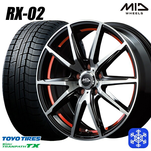 225/55R18 デリカD5 エクストレイル 2025年製 トーヨー ウィンタートランパス TX MID RX-02 RED 18インチ 7.0J 5H114.3 スタッドレスタイヤホイール4本セット|トレッド新横浜師岡店