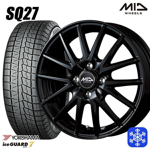 165/70R14 デミオ アクア スペイド 2024~2025年製 ヨコハマ アイスガード7 IG70 MID SQ27 ブラック 14インチ 5.5J 4H100 スタッドレスタイヤホイール4本セット|トレッド新横浜師岡店