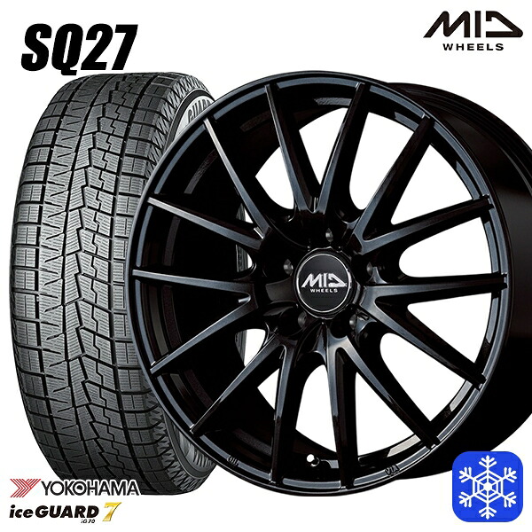 215/60R17 96Q アルファード ヴェルファイア 2024～2025年製 ヨコハマアイスガード7 IG70 MID SQ27 ブラック 17インチ 7.0J 5H114.3 スタッドレスタイヤホイール4本セット｜トレッド新横浜師岡店